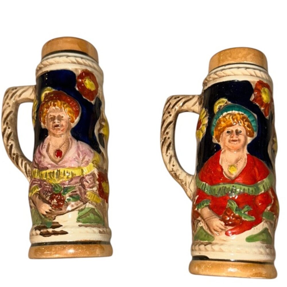 Vintage Lustre German Beer Stein Salt/Pepper Shakers 1950s Japan